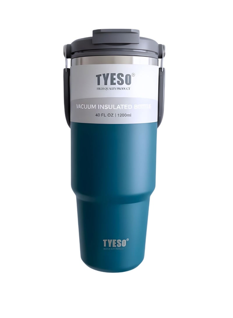 TYESO 1200ml Vacuum Insulated Tumbler 40oz Stainless Steel Travel Mug with Handle & Lid – Double Wall Thermal Water Bottle for Hot & Cold Drinks, Leakproof Large Capacity Cup – Blue - Image 2